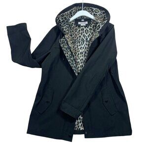 ALIA mid season waman's  hooded jacket leopard print lining sz large black